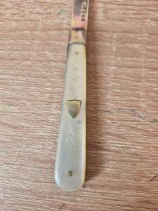 2 3/4"  Antique English Sterling Silver & Mother of Pearl Fruit Knife, V&J Maker, Hallmarked