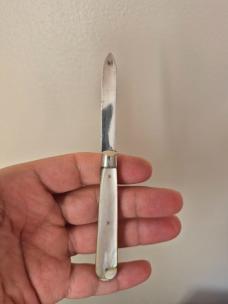 2 3/4"  Antique English Sterling Silver & Mother of Pearl Fruit Knife, V&J Maker, Hallmarked