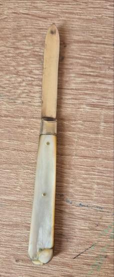 2 3/4"  Antique English Sterling Silver & Mother of Pearl Fruit Knife, V&J Maker, Hallmarked