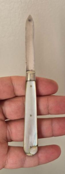 2 3/4"  Antique English Sterling Silver & Mother of Pearl Fruit Knife, V&J Maker, Hallmarked