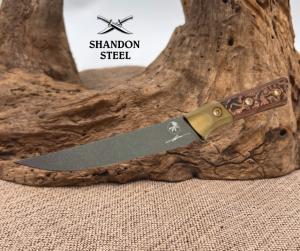 Microtech Boning Knife Livewire Carbon Fiber/Bronze Titanium Bolster Handle w/ DLC M390MK 3100B-1DLC