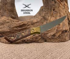 Microtech Boning Knife Livewire Carbon Fiber/Bronze Titanium Bolster Handle w/ DLC M390MK 3100B-1DLC