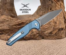 SENCUT Selkyris Flipper Thumb Stud Button Lock Knife Blue Aluminum Handle S25068