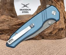 SENCUT Selkyris Flipper Thumb Stud Button Lock Knife Blue Aluminum Handle S25068