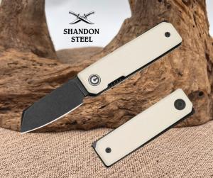 CIVIVI Kukei Front Flipper Knife Ivory G10 Handle Nitro-V Blade Sheath C25036-3