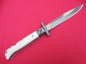 New 9" Italian Swing Guard Stiletto Style Knife Faux Ivory handles 