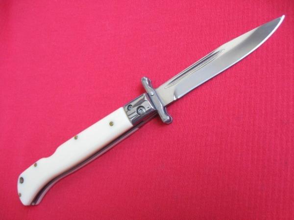 New 9" Italian Swing Guard Stiletto Style Knife Faux Ivory handles 