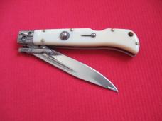 New 9" Italian Swing Guard Stiletto Style Knife Faux Ivory handles 