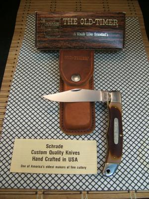 SCHRADE OLD TIMER 125OT MUSTANG NOS VINTAGE U.S.A. 1095 CARBON STEEL LINER LOCK NIB KNIFE & SHEATH 