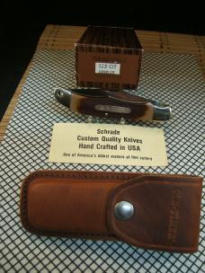 SCHRADE OLD TIMER 125OT MUSTANG NOS VINTAGE U.S.A. 1095 CARBON STEEL LINER LOCK NIB KNIFE & SHEATH 