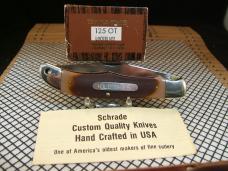 SCHRADE OLD TIMER 125OT MUSTANG NOS VINTAGE U.S.A. 1095 CARBON STEEL LINER LOCK NIB KNIFE & SHEATH 