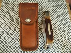 SCHRADE OLD TIMER 125OT MUSTANG NOS VINTAGE U.S.A. 1095 CARBON STEEL LINER LOCK NIB KNIFE & SHEATH 