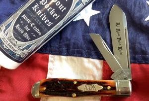 AAPK 2025 Great Eastern, GEC Tidioute Cutlery, 922225 w/ Sweet Amber Carved Stag Bone Handles -NOS