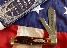 AAPK 2025 Great Eastern, GEC Tidioute Cutlery, 922225 w/ Sweet Amber Carved Stag Bone Handles -NOS