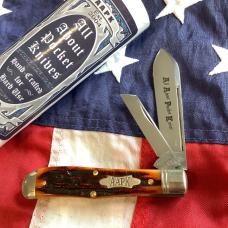AAPK 2025 Great Eastern, GEC Tidioute Cutlery, 922225 w/ Sweet Amber Carved Stag Bone Handles -NOS