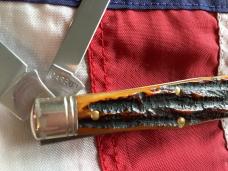 AAPK 2025 Great Eastern, GEC Tidioute Cutlery, 922225 w/ Sweet Amber Carved Stag Bone Handles -NOS