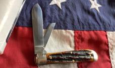 AAPK 2025 Great Eastern, GEC Tidioute Cutlery, 922225 w/ Sweet Amber Carved Stag Bone Handles -NOS