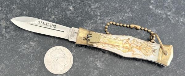 Rare Small Size Dagger Blade Mexico Bullfighter Lever Lock Switchblade Knife, Japan Rare Small Size Dagger Blade Mexico Bullfighter Lever Lock Switchblade Knife, Japan