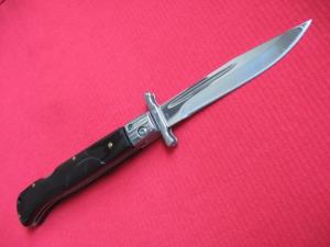 New 9" Italian Roma style Swinguard Switchblade knife Blackhorn handles 