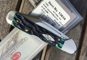 Case XX 2016 Mini Copperlock Hunter Green Peach Seed Jig Bone Gorgeous!
