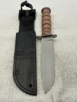 Camillus NY USA Stacked Leather Fixed Blade Sheath Knife-USMC 24