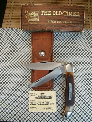 SCHRADE OLD TIMER 25OT FOLDING HUNTER VINTAGE U.S.A. NEW IN BOX CARBON STEEL BLADES SHEATH & PAPERS