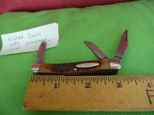 VINTAGE 3 KABAR USA 1081 SMALL STOCKMAN JIGGED DELRIN USED SOME FIRM KNIFE WITH GOOD ACTION amp EDGE
