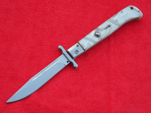New 11" Italian Roma style Swinguard Switchblade knife Pearl white handles