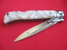 New 9" Roma Italian style Swing Guard Switchblade knife Pearlized White handles