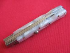 New 9" Roma Italian style Swing Guard Switchblade knife Pearlized White handles