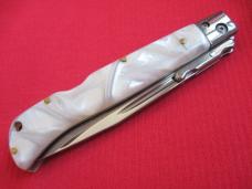 New 9" Roma Italian style Swing Guard Switchblade knife Pearlized White handles