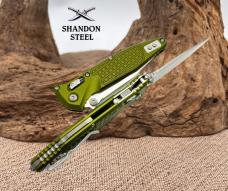 Microtech Socom Ram-Lok Green Aluminum Frag Handles & S/E Stonewash 160RL-10FR