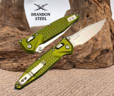 Microtech Socom Ram-Lok Green Aluminum Frag Handles & S/E Stonewash 160RL-10FR