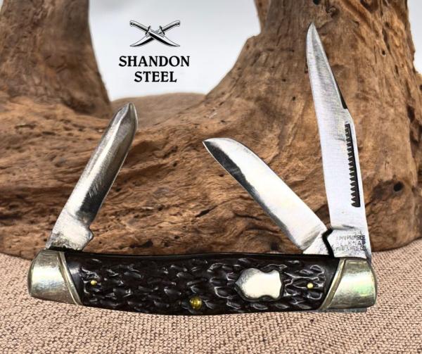 John Primble  USA 3 Blade Stockman Knife Jigged Bone Handle 4" Pocket Knife (5)