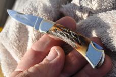 Parker Cut. Co, 3" Closed Lock Back Gnarly Stag Handles Nickel Bolsters Snap both Ways Tight