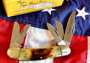 Vintage Parker 5 Blade Sowbelly Stockman Knife w Great Bone Stag Handles - NOS