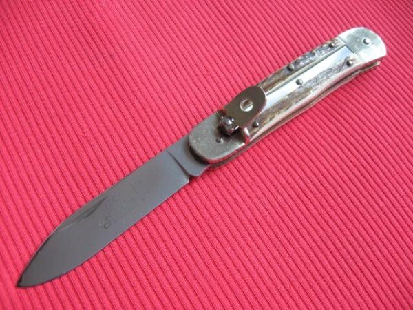 Older Solingen German Hubertus Stag Leverlock Switchblade Knife - NOS