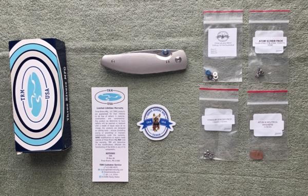 Three Rivers Manufacturing TRM Atom Knife Titanium Pinstripe W/Upgrades Mint Three Rivers Manufacturing TRM Atom Knife Titanium Pinstripe W/Upgrades Mint