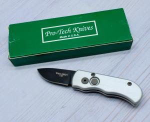 Pro-Tech Knives Runt-107 Silver Handle Black Blade & Box