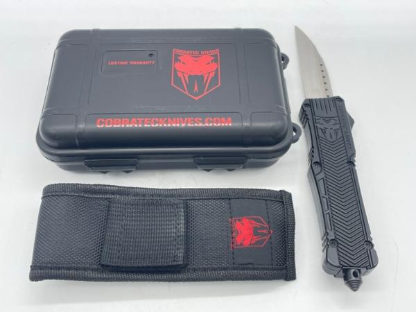 COBRATEC KNIVES D2 Wharncliffe Black OTF Automatic w/ Sheath in OMP Box COBRATEC KNIVES D2 Wharncliffe Black OTF Automatic w/ Sheath in OMP Box