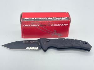 ONTARIO KNIFE COMPANY SF-3 Strike Fighter Black Serrated Tanto Automatic w/ OMP Box