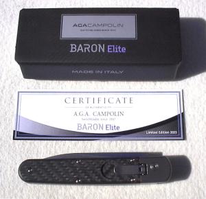 AGA BARON ELITE L/E TITANIUM "CARBON FIBER SCALES" SATIN DROP POINT LIMITED EDITION 20 OF 100 PIECES