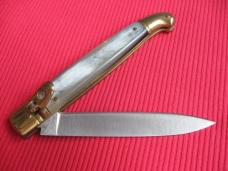 Vintage Italian Blonde Horn Large Size Leverlock Switchblade Knife - Mint in Box!