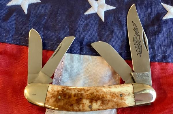 Vintage Parker 4 Blade Sowbelly Stockman Knife w/ Great Appaloosa Bone Handles - NOS