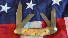 Vintage Parker 4 Blade Sowbelly Stockman Knife w/ Great Appaloosa Bone Handles - NOS