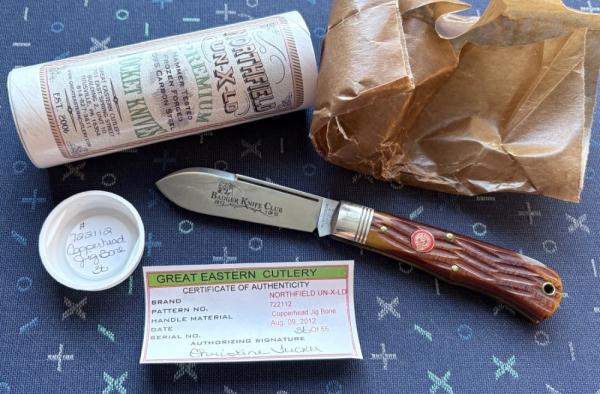 Great Eastern Cutlery 722112 Badger Club Knife, Copperhead Jig Bone Scale, Unused (GEC 72) Great Eastern Cutlery 722112 Badger Club Knife, Copperhead Jig Bone Scale, Unused (GEC 72)