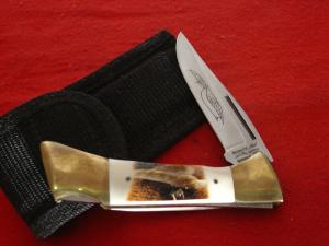  4-38quot Parker IMAI Japan Bone Stag Lockback Folding Knife K-266 amp Sheath 