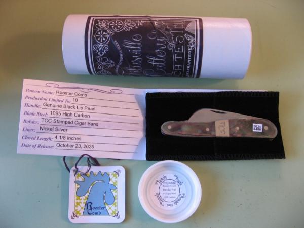 DANIELS FAMILY KNIFE BRANDS-TITUSVILLE CUTLERY-ROOSTER COMB-BLACK LIP PEARL DANIELS FAMILY KNIFE BRANDS-TITUSVILLE CUTLERY-ROOSTER COMB-BLACK LIP PEARL