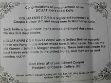 Dollar Knife Co. Osage Orange Wood With Orange Shield Jack Knife NIB from Cooper Cutlery USA OO-OS