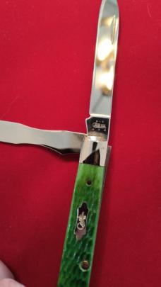 2004 Bright Green Rogers Corn cob jig bone LARGE doctors knife with spatula blade